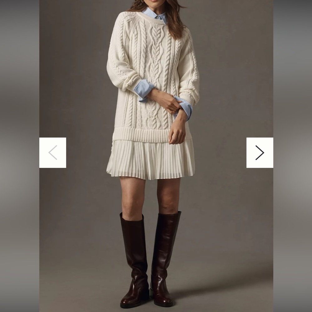 Anthropologie The Delphine Sweater Twofer Mini Dress Ivory XS NWT